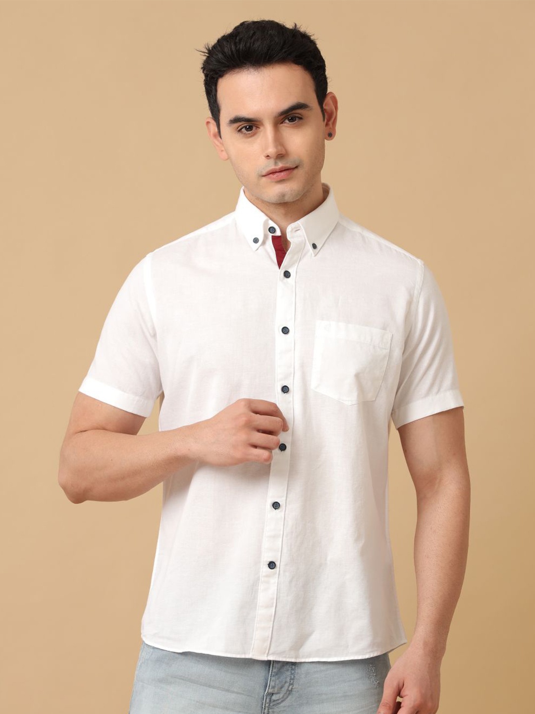 

CAVALLO by Linen Club Men Contemporary Slim Fit Opaque Casual Shirt, White