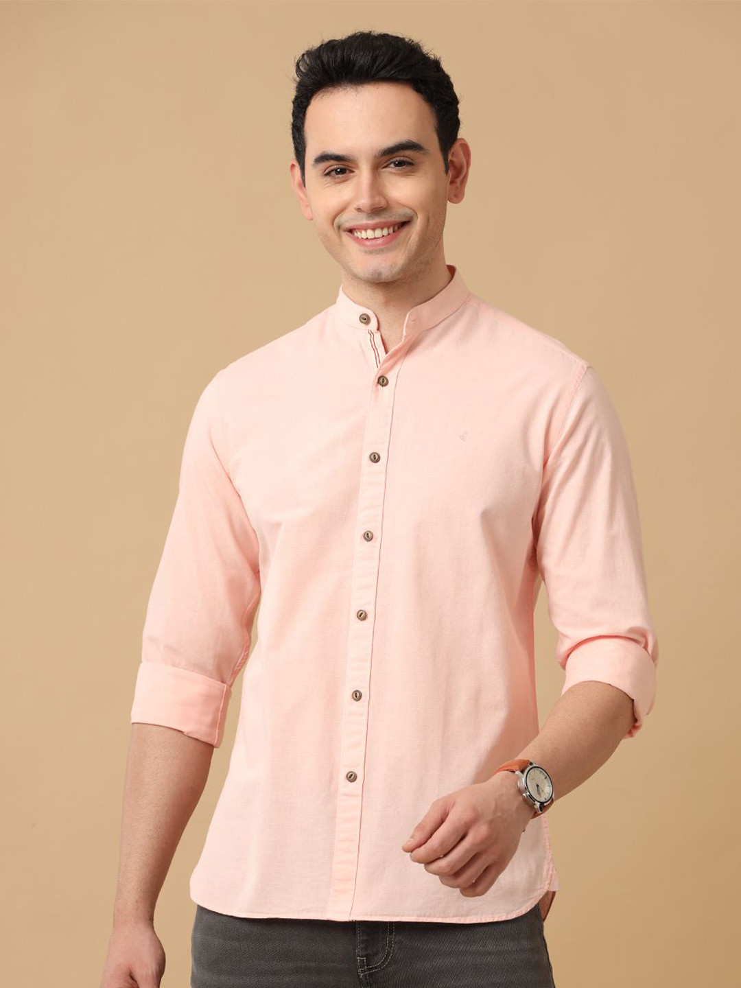 

CAVALLO by Linen Club Men Contemporary Slim Fit Opaque Casual Shirt, Orange