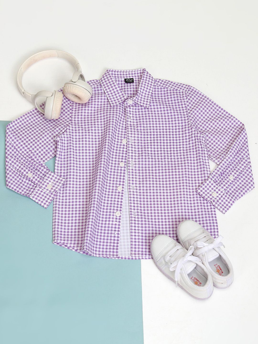 

Hoop Boys Gingham Checks Opaque Checked Casual Shirt, Lavender
