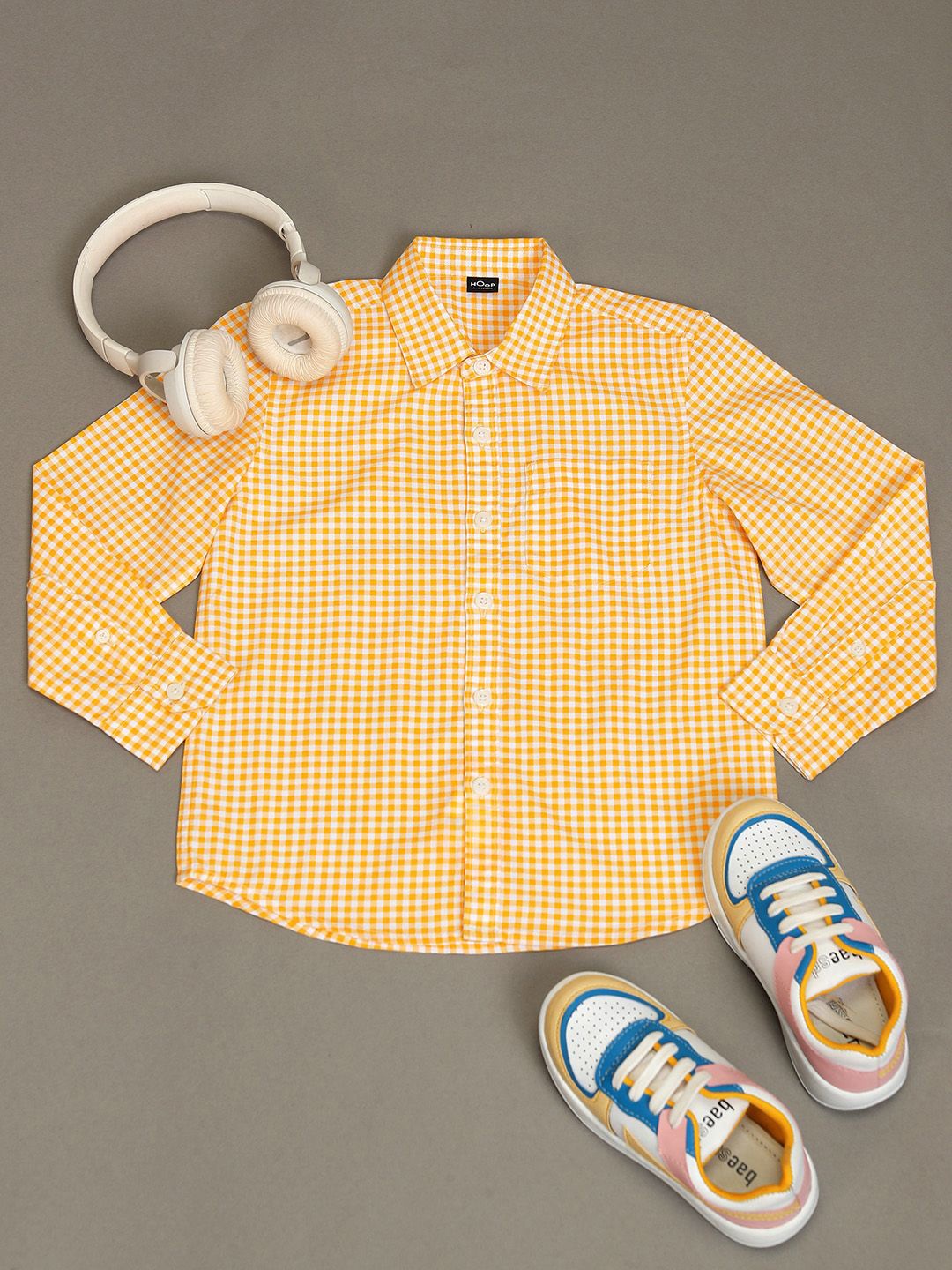 

Hoop Boys Gingham Men Checks Opaque Casual Shirt, Yellow