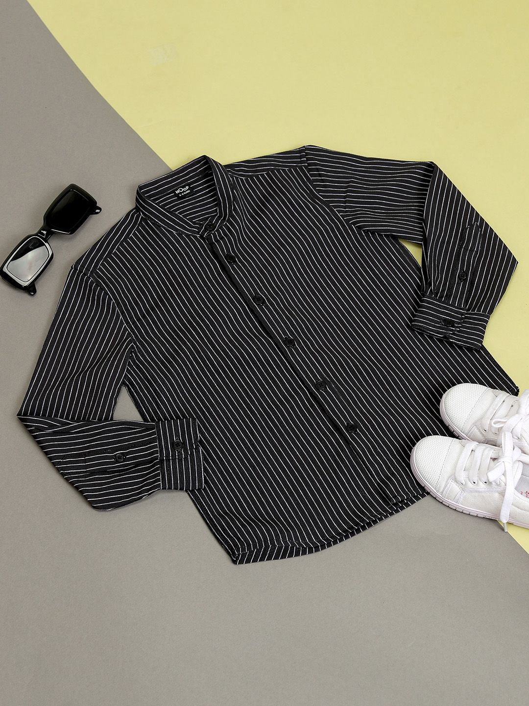 

Hoop Boys Opaque Striped Casual Shirt, Black
