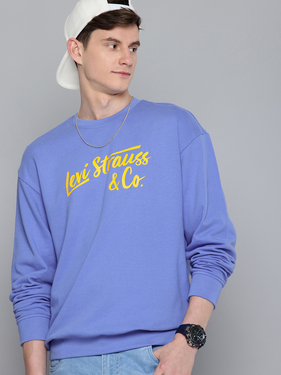 Levis Brand Logo Printed Pure Cotton Sweatshirt, Blue