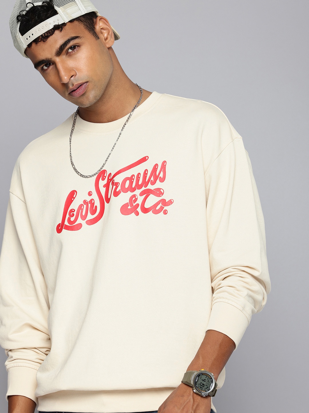 

Levis Typography Printed Crew Neck Pure Cotton Sweatshirt, Cream