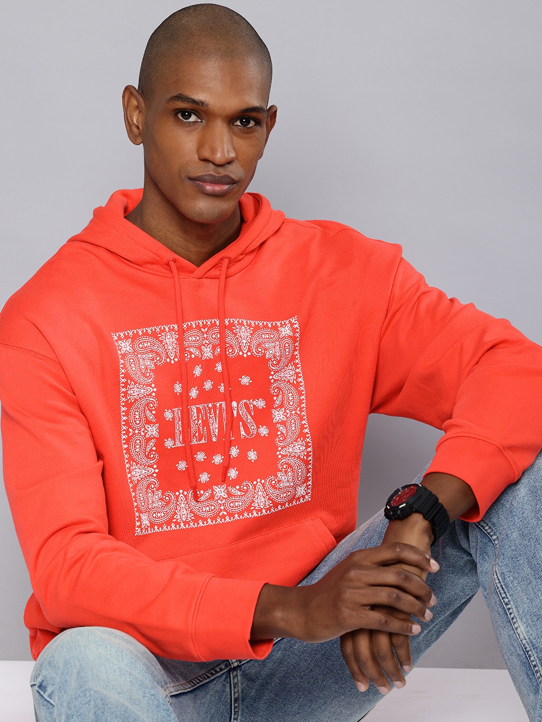 

Levis Pure Cotton Ethnic Printed Hooded Sweatshirt, Coral