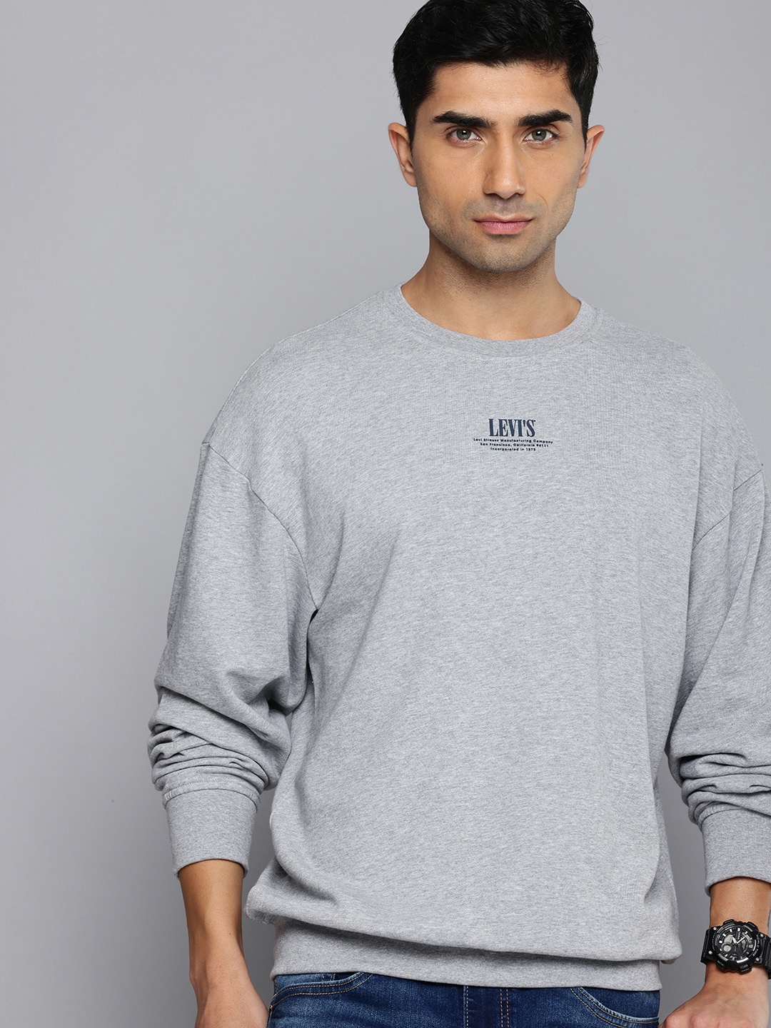 

Levis Crew Neck Pure Cotton Sweatshirt, Grey melange