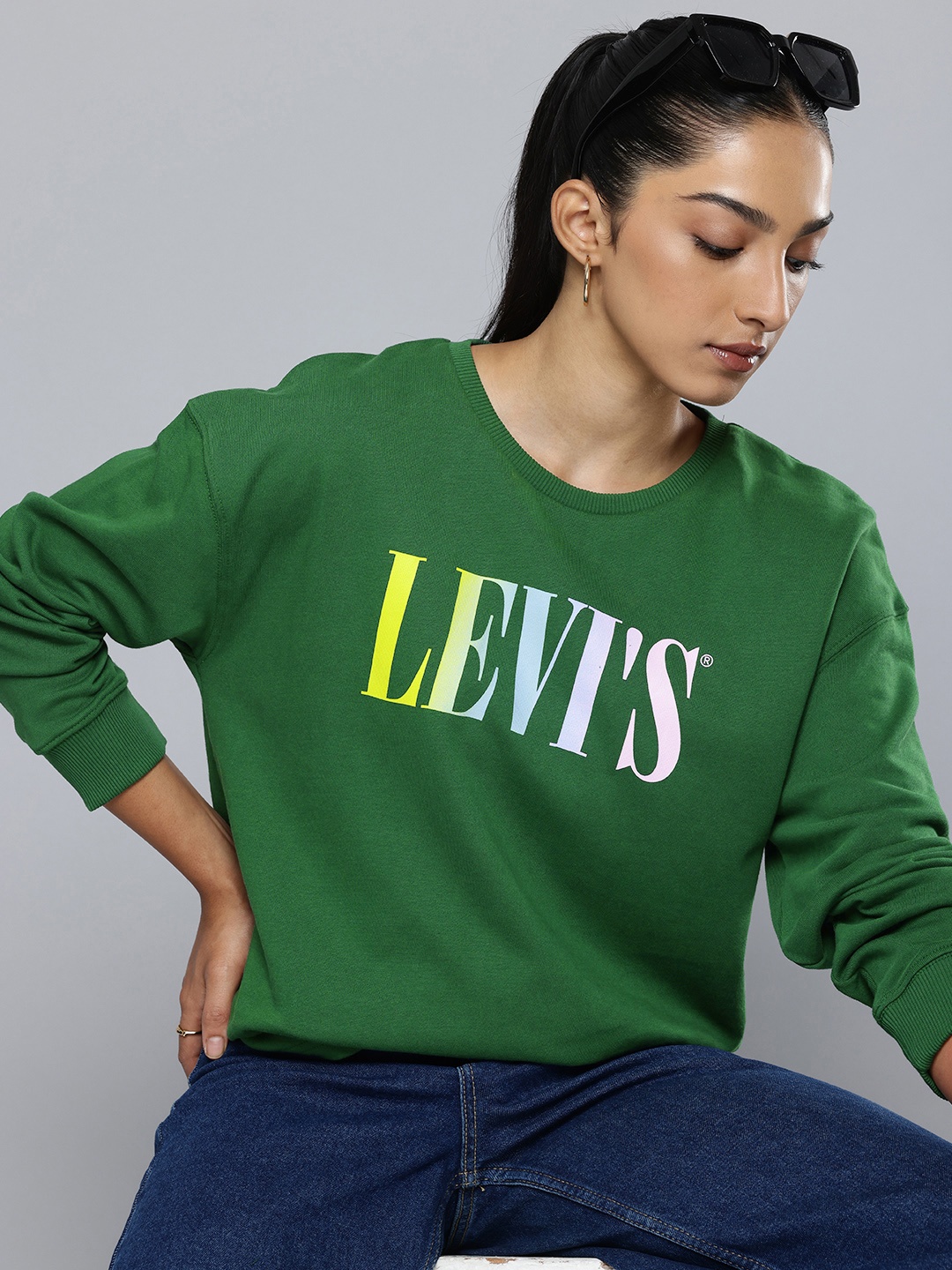 

Levis Pure Cotton Brand Logo Printed Pullover Sweatshirt, Green
