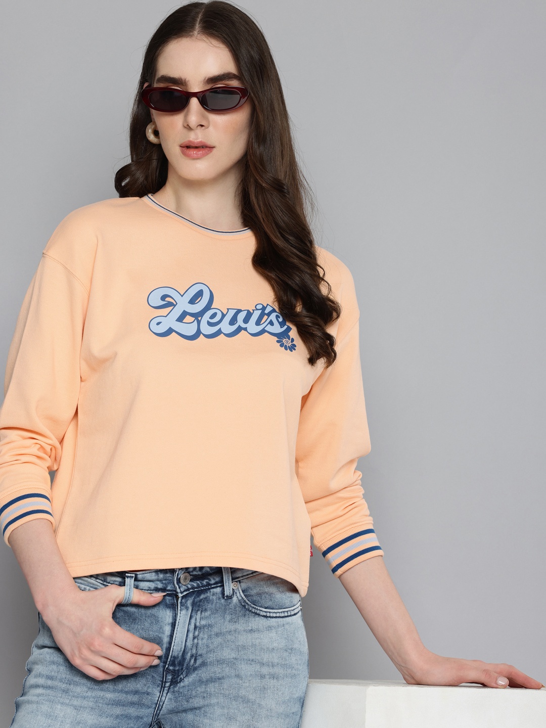 

Levis Brand Logo Printed Crew Neck Pure Cotton Sweatshirt, Peach
