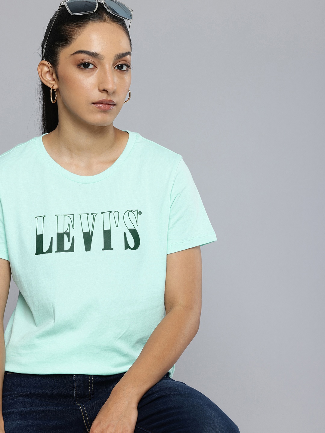 Levis Pure Cotton Brand Logo Printed T-shirt, Sea green