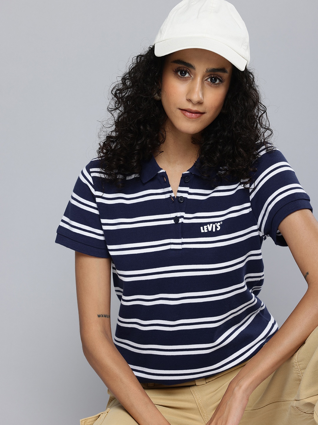 

Levis Striped Polo Collar Pure Cotton T-shirt, Navy blue