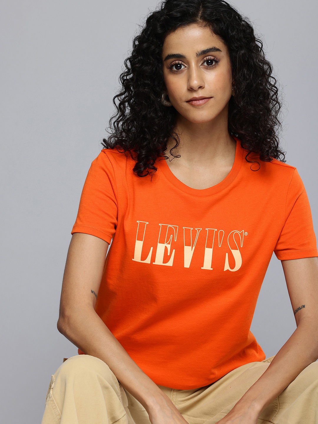 

Levis Pure Cotton Brand Logo Printed T-shirt, Rust