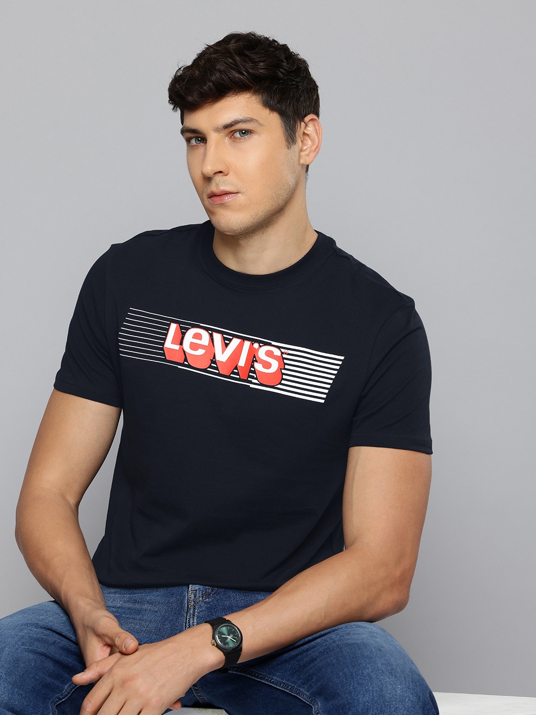 

Levis Brand Logo Printed Pure Cotton T-shirt, Navy blue