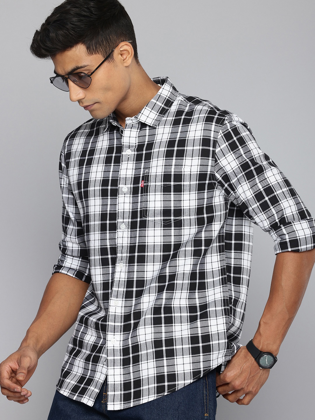 

Levis Pure Cotton Slim Fit Checked Casual Shirt, White