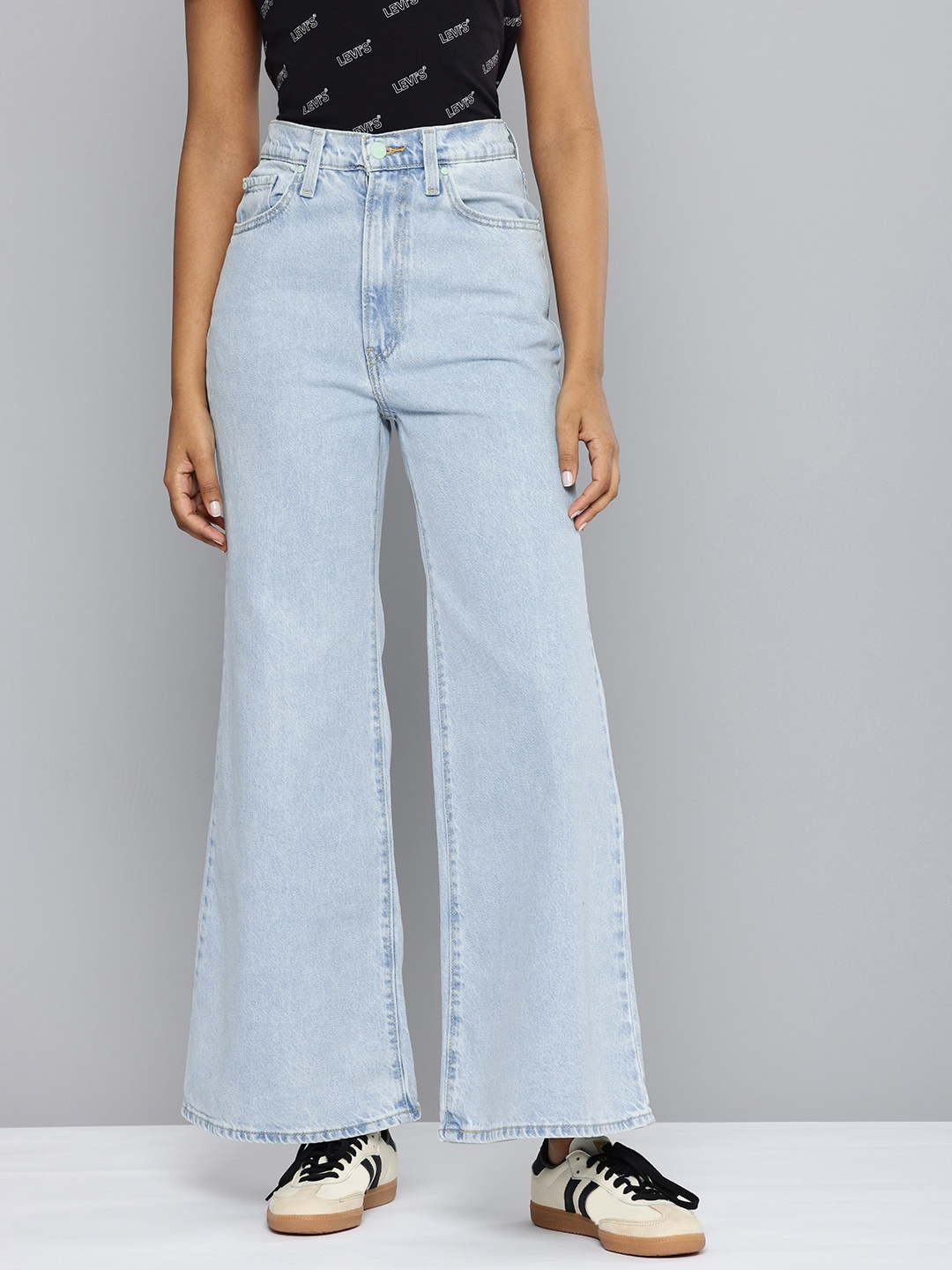 

Levis Women Ribcage Bell Flared High-Rise Heavy Fade Pure Cotton Jeans, Blue
