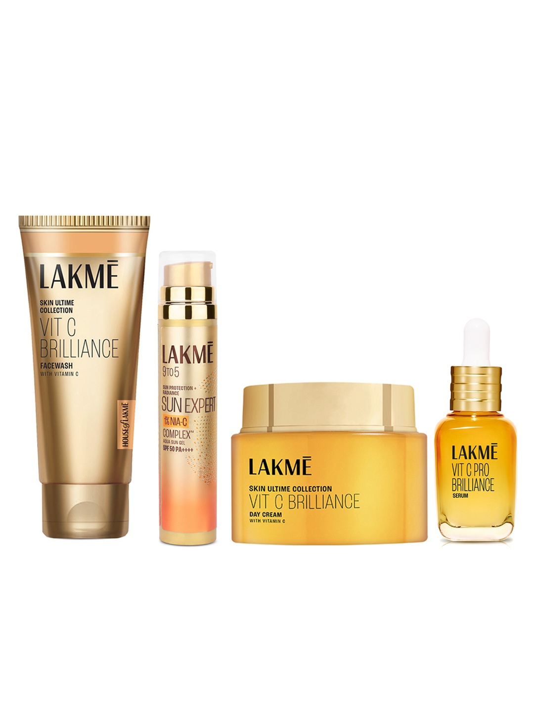 

Lakme Vitamin C Set of Face Serum 15ml + Face Wash 100g + Sunscreen 56g + Day Cream 50g, Gold