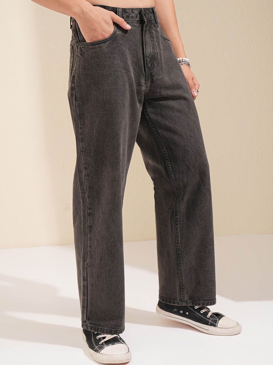 

HIGHLANDER Men Mid-Rise Wide Leg Jeans, Grey