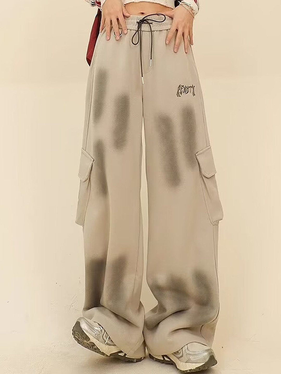 

LULU & SKY Women Loose Fit High-Rise Cargo Trousers, Beige