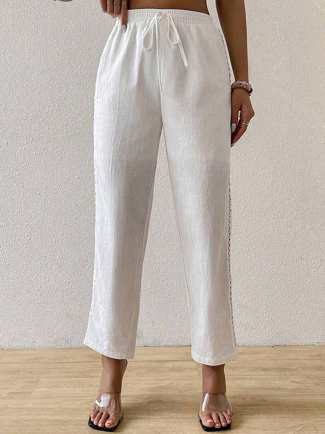 

LULU & SKY Women Striped Tapered Fit High-Rise Trousers, Off white