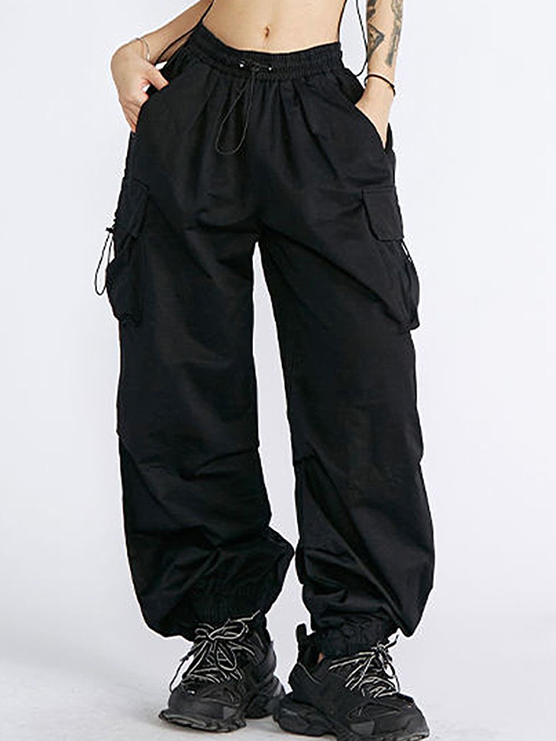 

LULU & SKY Women Loose Parachute Trousers, Black