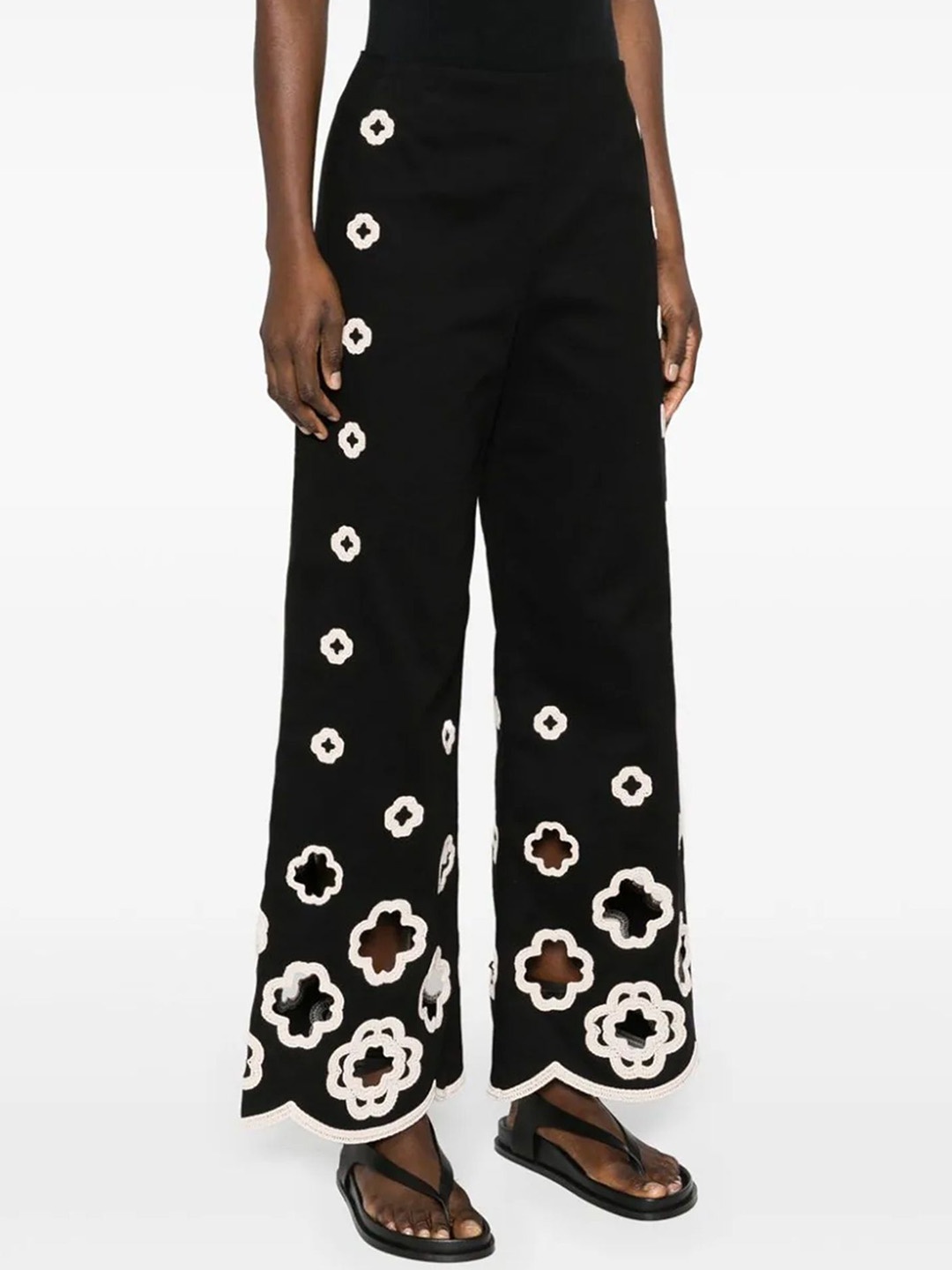 

LULU & SKY Women Printed Embroidered Straight Fit Mid-Rise Parallel Trousers, Black