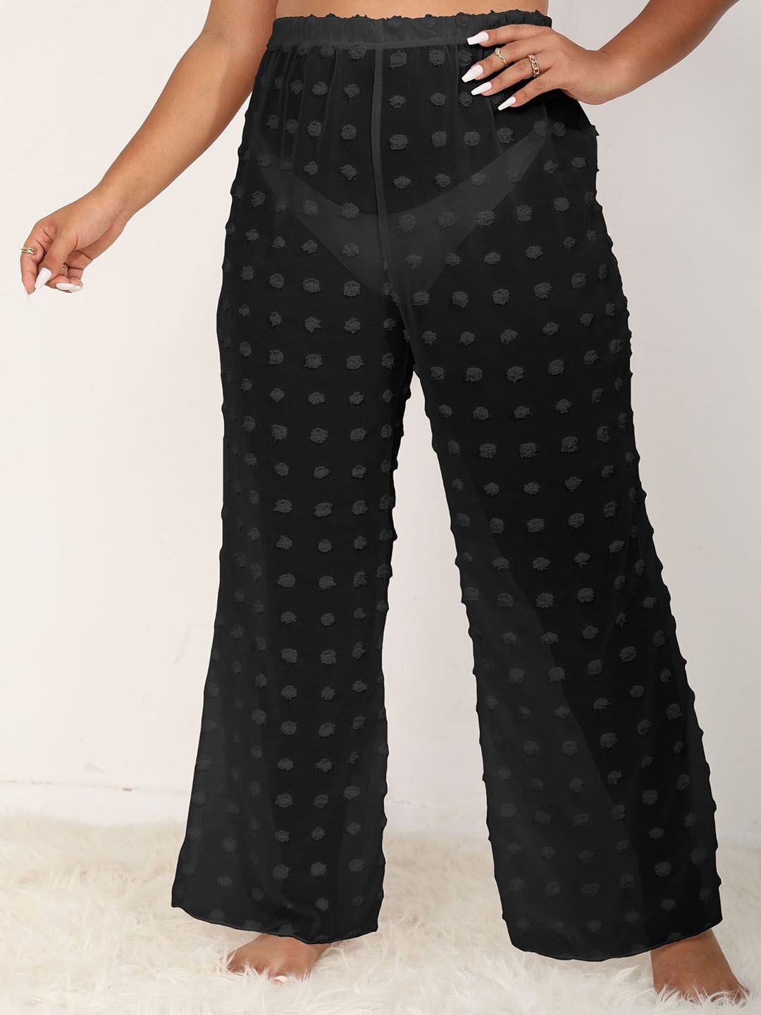 

LULU & SKY Women Polka Dot Printed Straight Fit High-Rise Trousers, Black