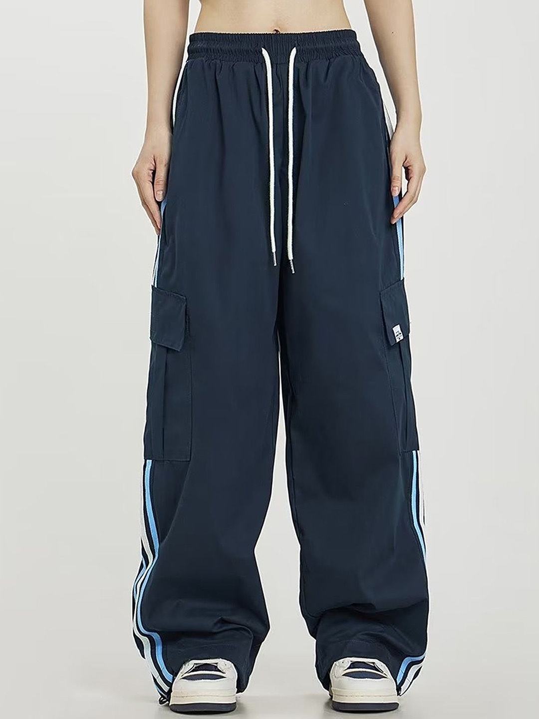 

LULU & SKY Women Solid Straight Fit Mid-Rise Regular Trousers, Blue