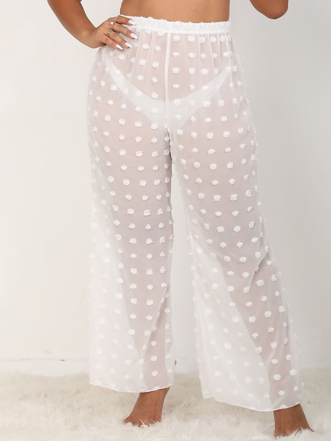 

LULU & SKY Women Polka Dot Printed High-Rise Straight Fit Trousers, White