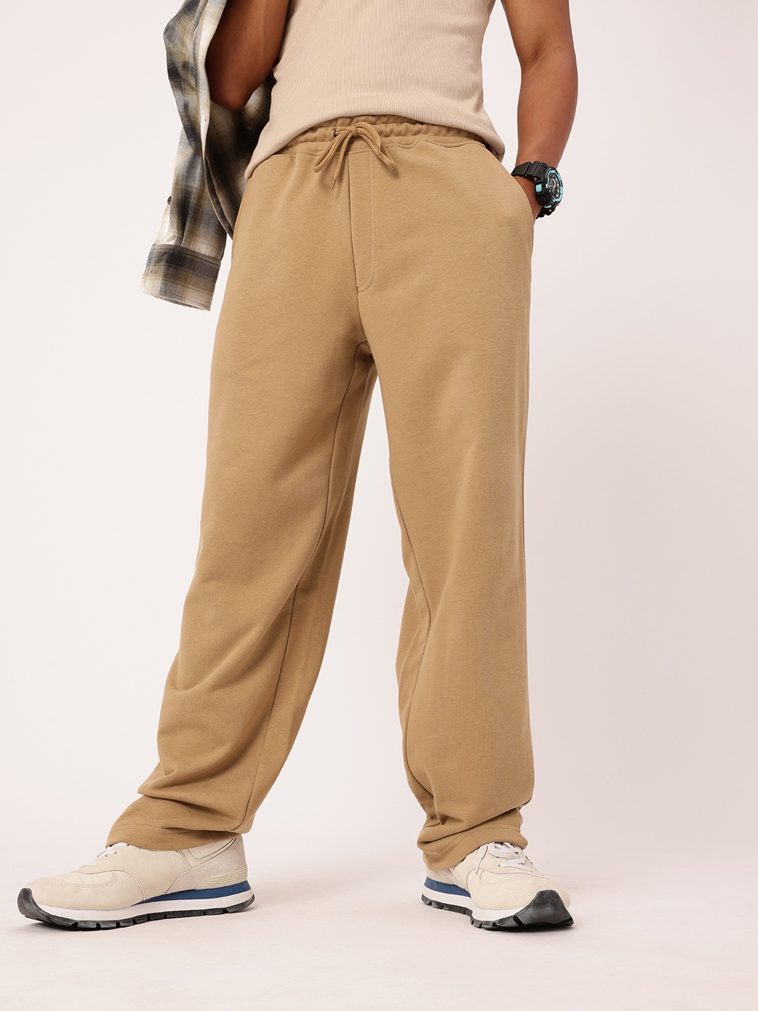 

Kook N Keech Men Modern Street Essential Relaxed Fit Cotton Terry Track Pants, Khaki