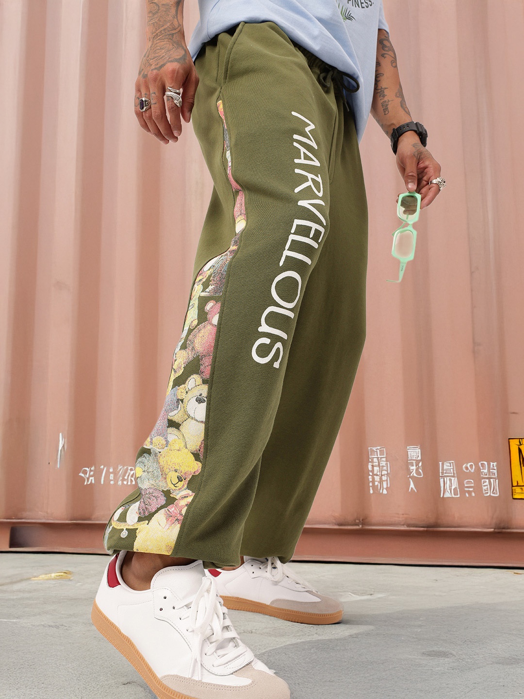 

Kook N Keech Men Street Vibe Typography & Graphic Printed Relaxed Fit Joggers, Olive