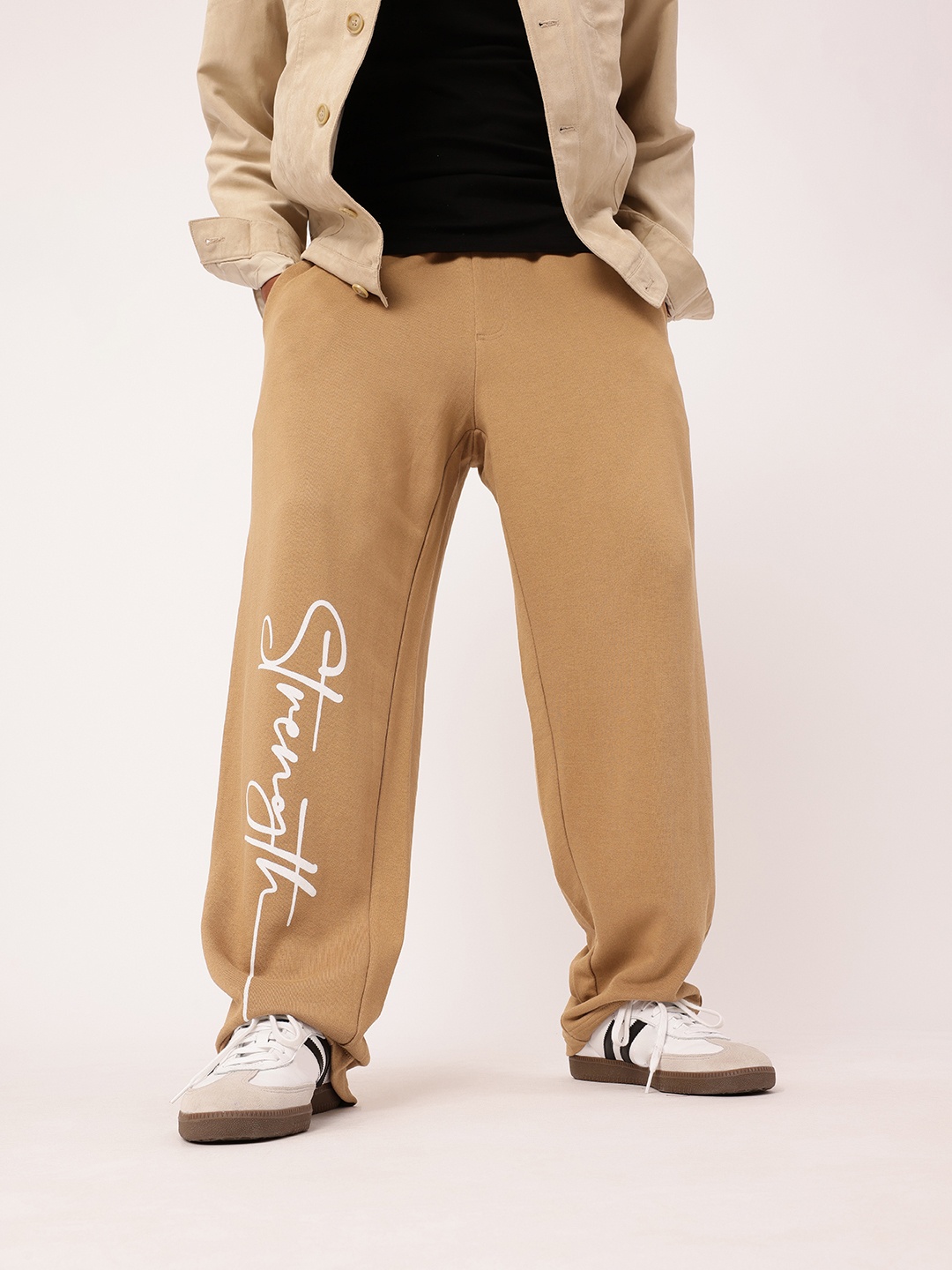 

Kook N Keech Men Modern Street Essential Printed Relaxed Fit Cotton Terry Track Pants, Khaki
