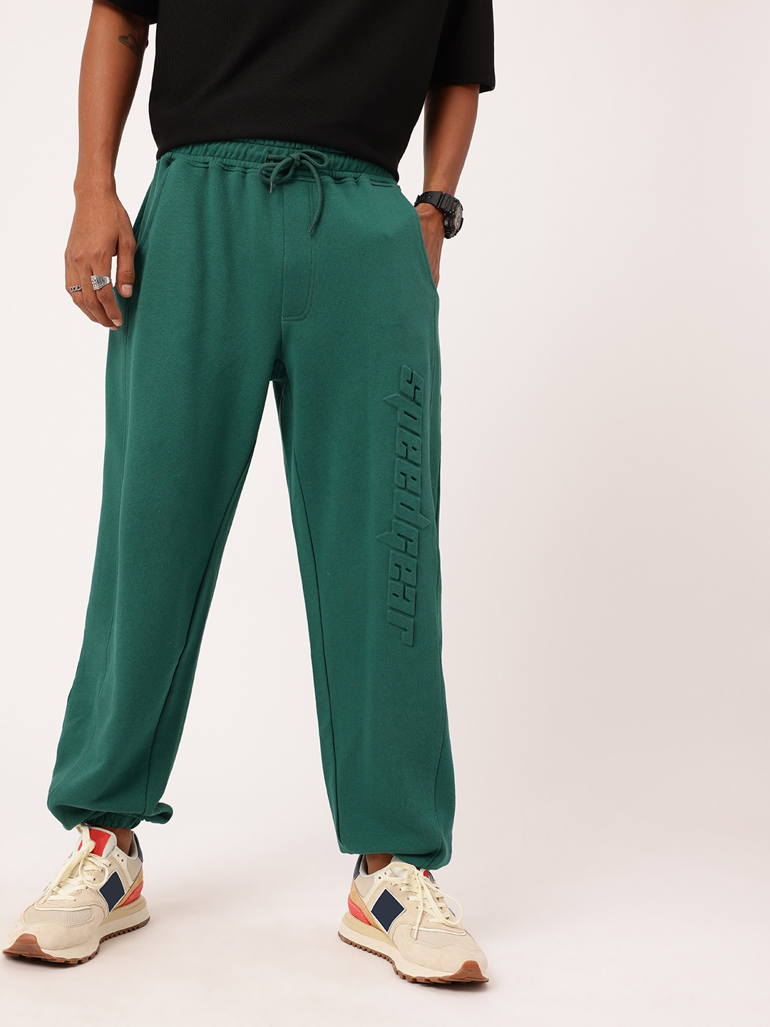 

Kook N Keech Men Street Cool Embossed Cotton Terry Relaxed Fit Joggers, Green