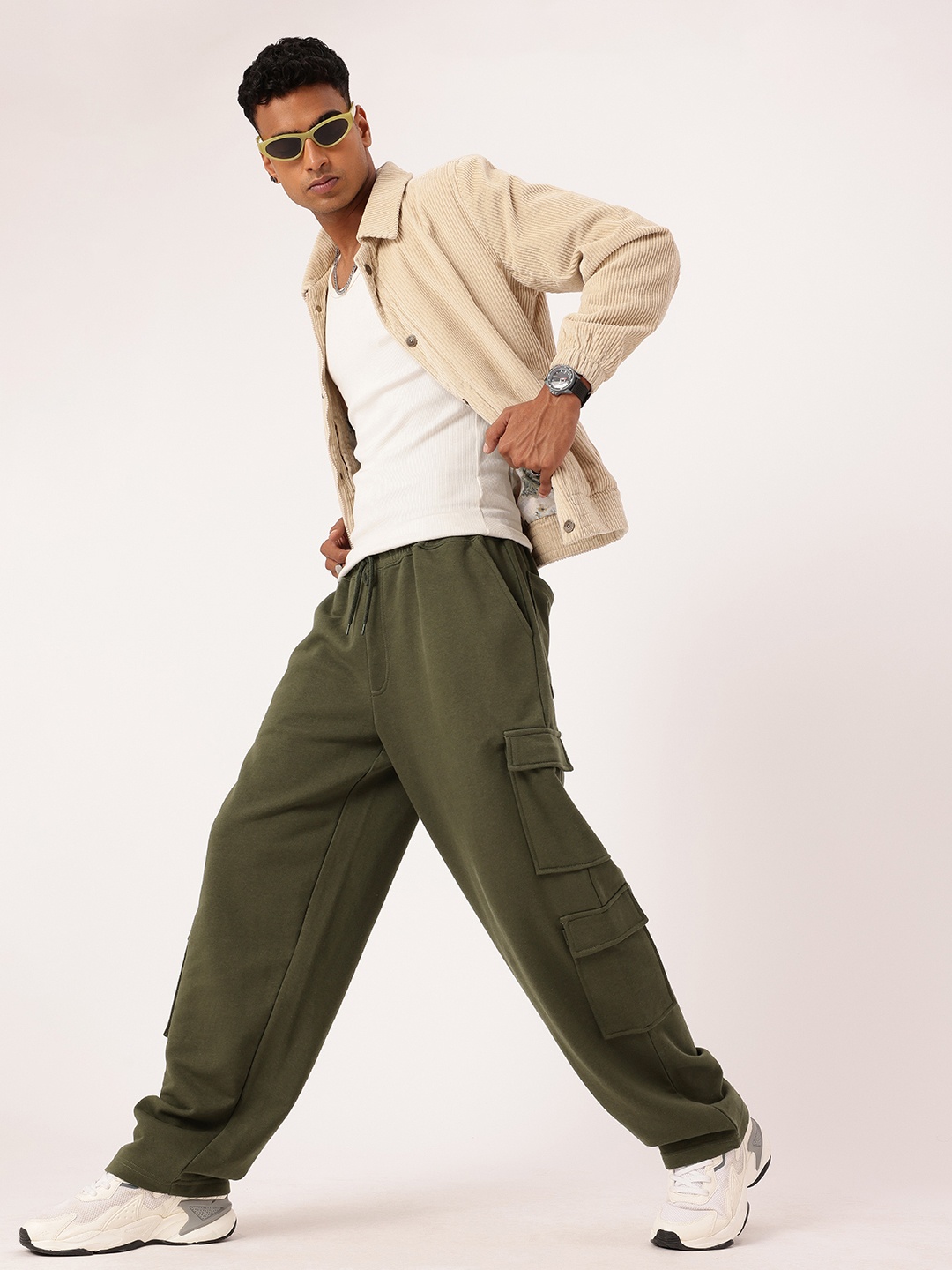 

Kook N Keech Men Modern Street Utility Cargos Relaxed Fit Track Pants, Olive