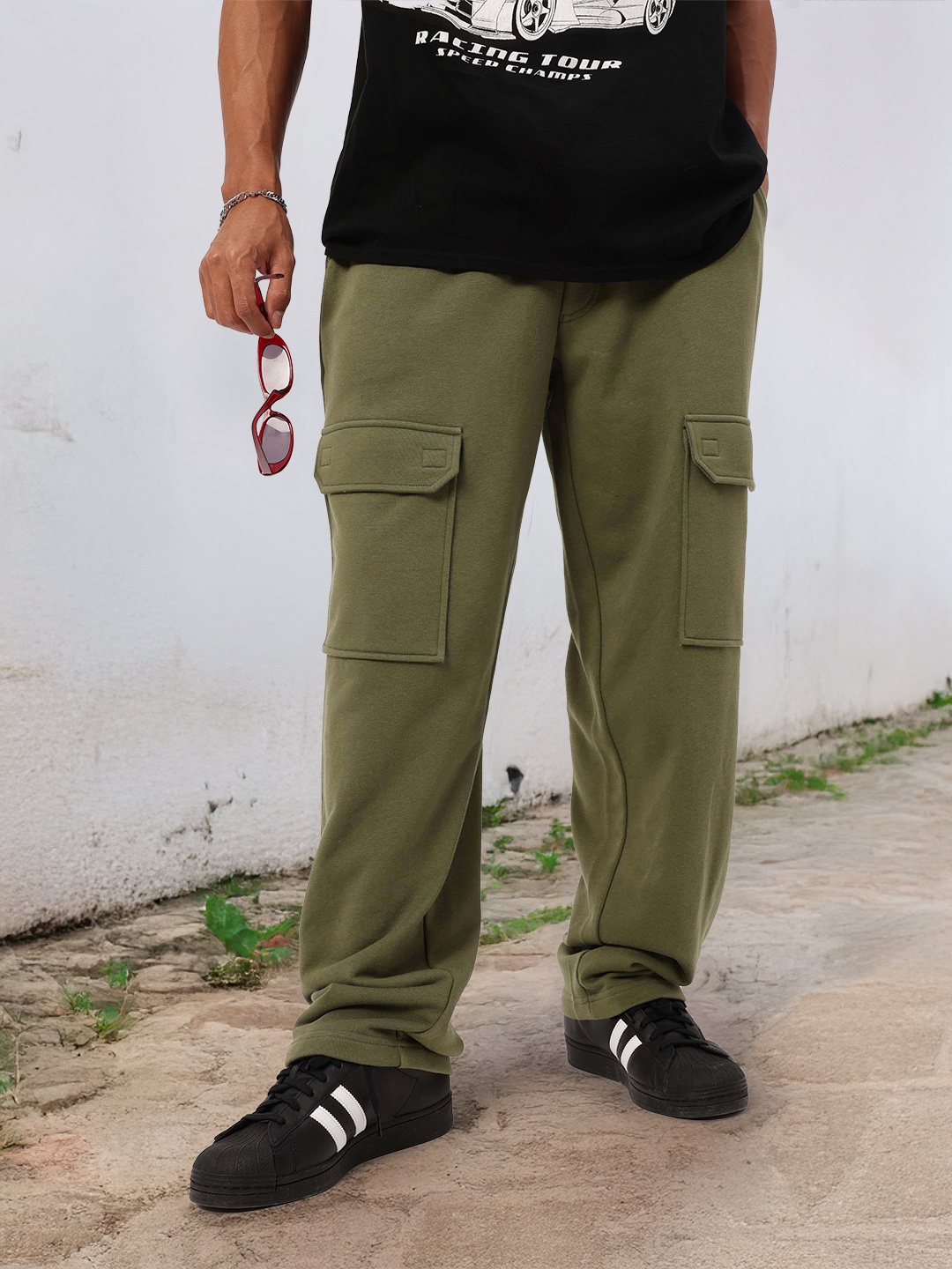 

Kook N Keech Men Urban Cool Cotton Terry Relaxed Fit Track Pants, Olive