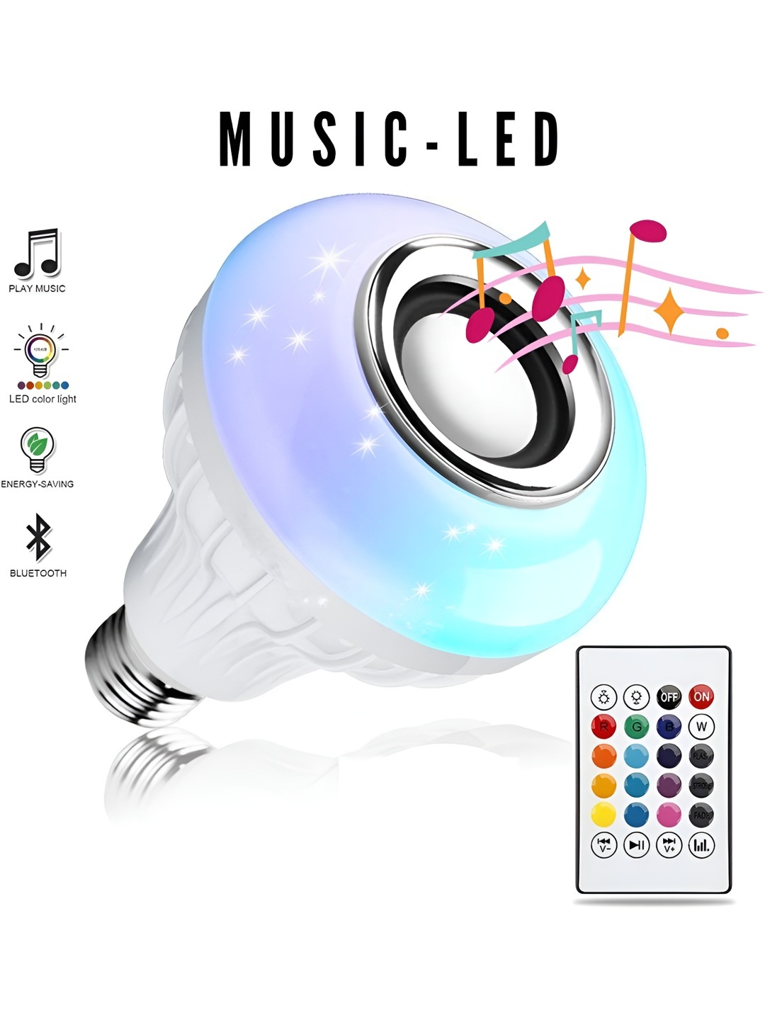 

ENORMITY White Wireless Music Playing Remote Controller LED Smart Light Bulb