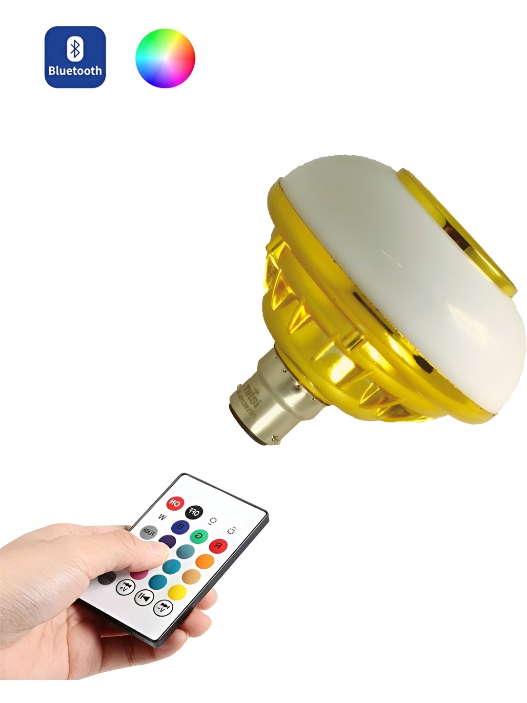 

ENORMITY White & Gold Toned Wireless Music Playing Remote Controller Smart Light LED Bulb