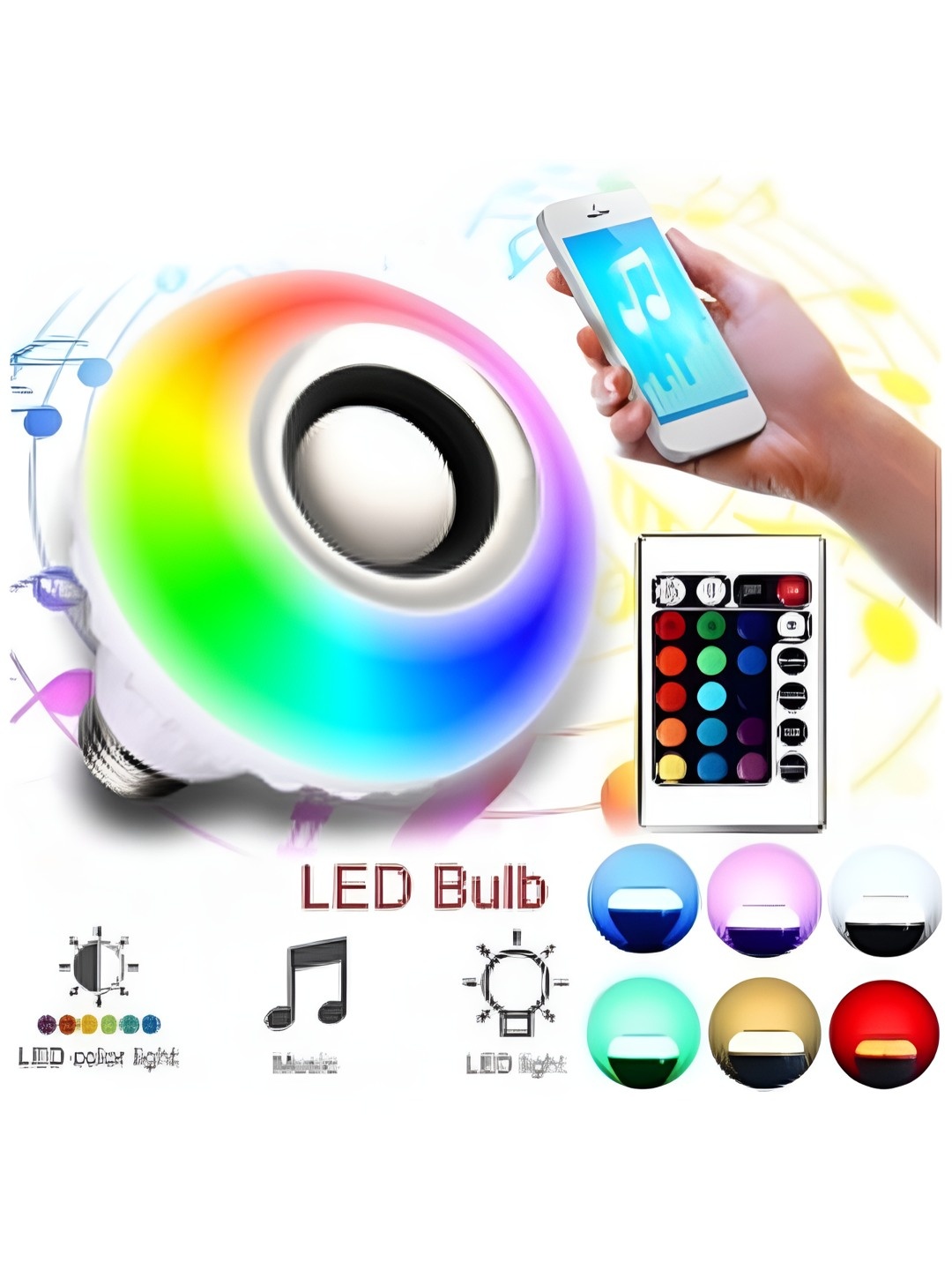 ENORMITY White Wireless Music Playing Remote Controller Smart LED Bulb