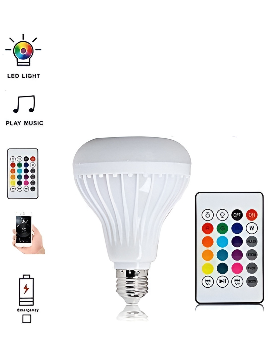 

ENORMITY White Wireless Music Playing Remote Controller LED Smart Light Bulb