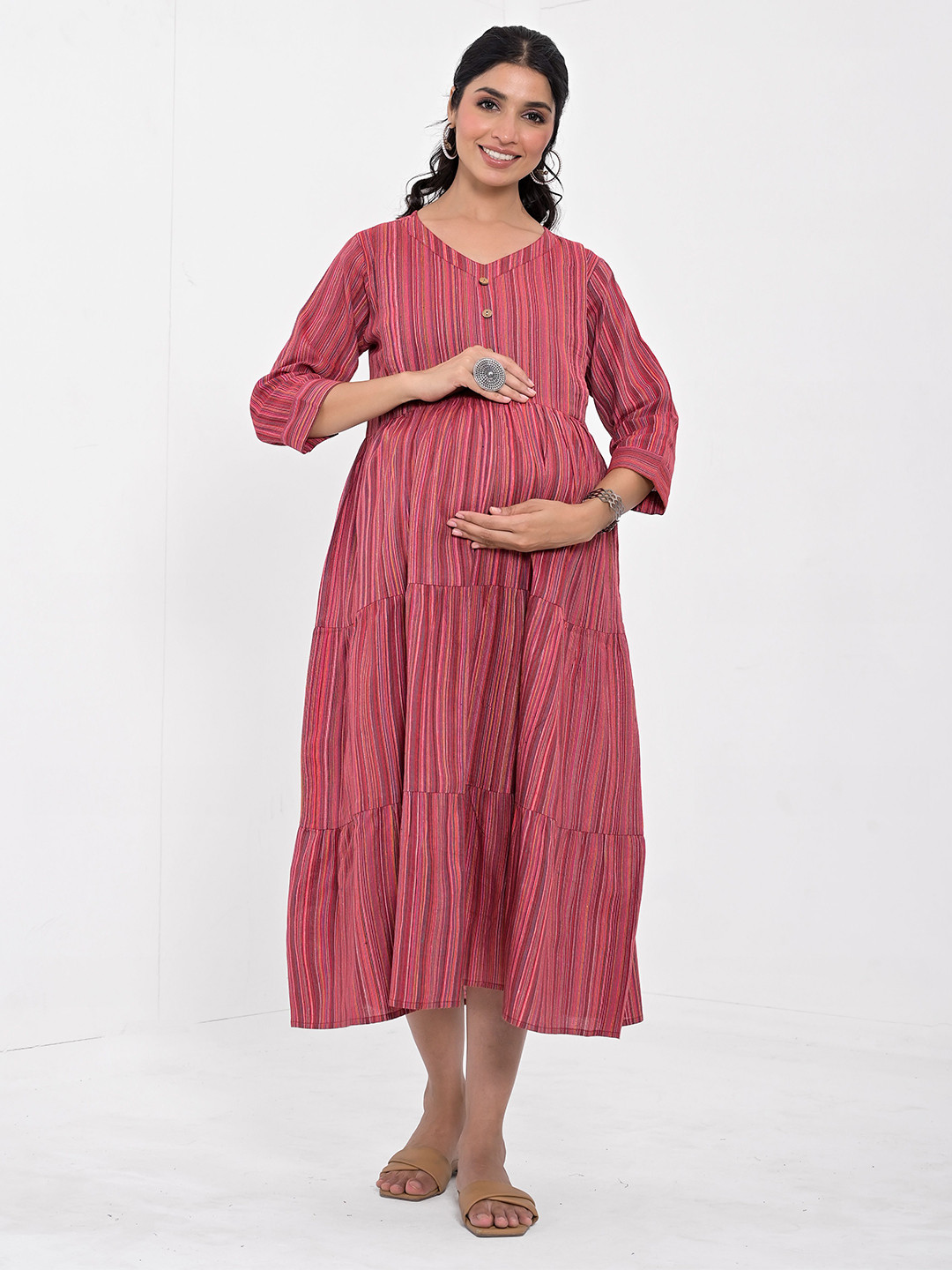 

Negen Women Striped Fit & Flare Midi Dress, Red