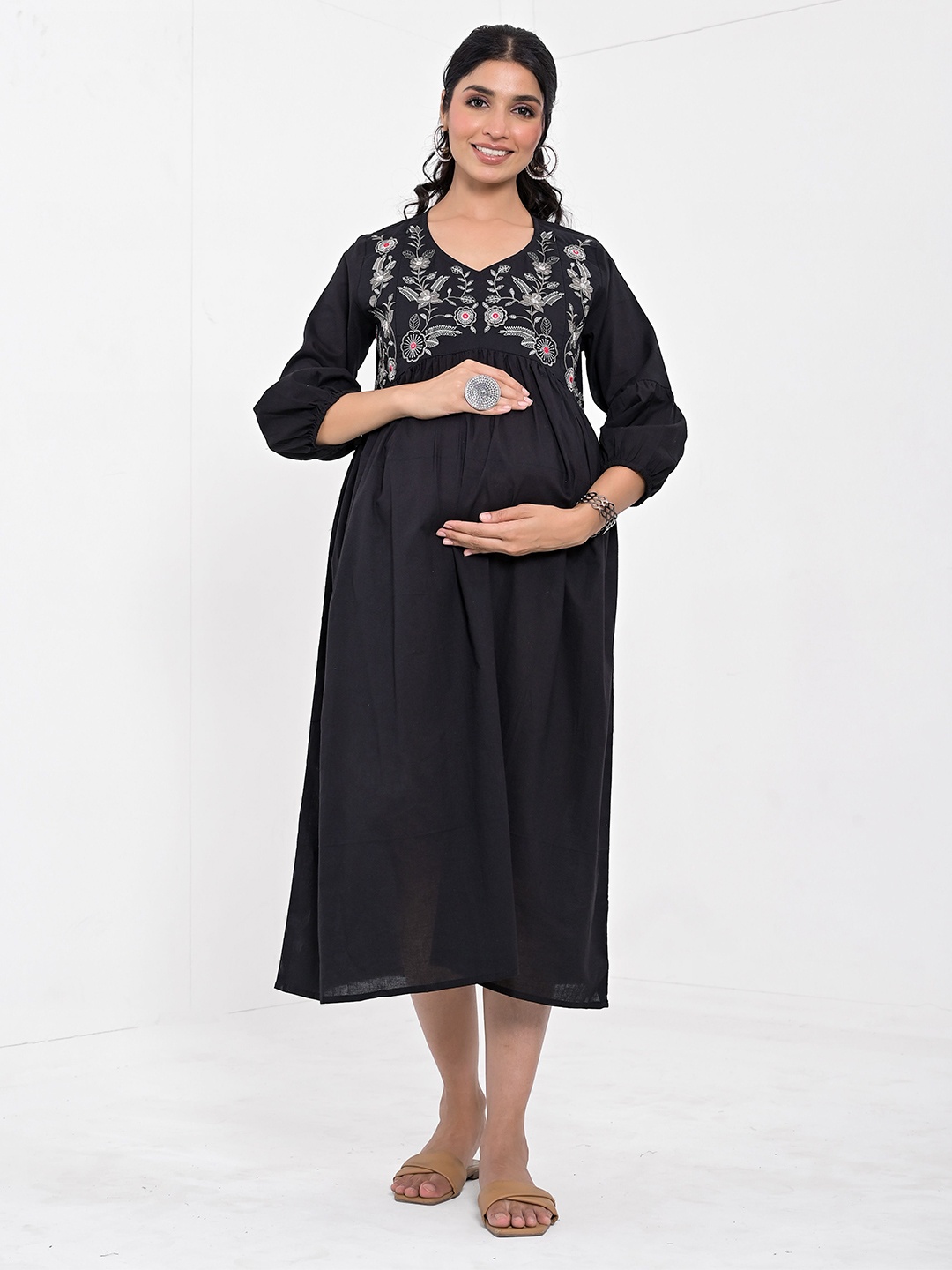 

Negen Maternity Women Empire Maternity Midi Dress, Black