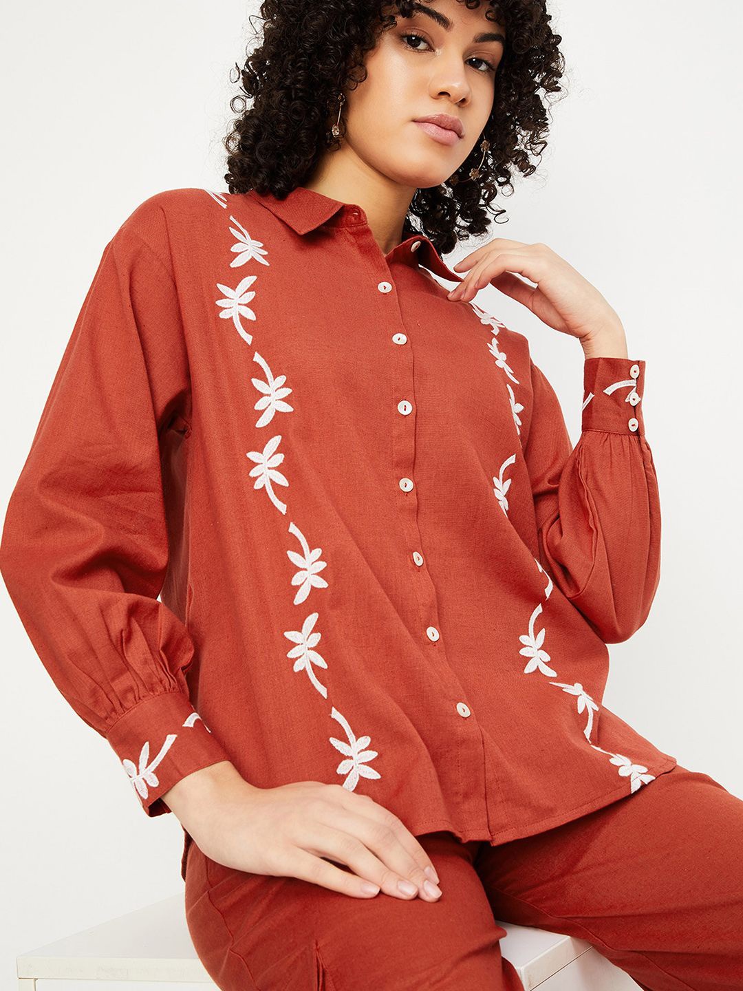 

max Women Floral Opaque Casual Shirt, Orange