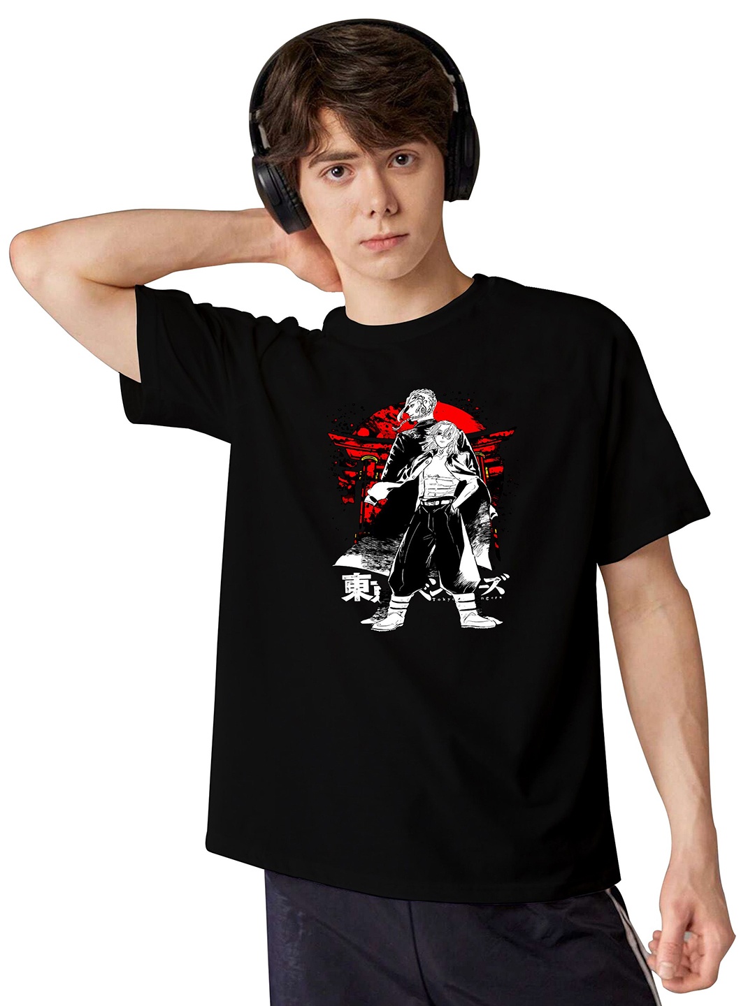 

BAESD Boys Graphic Printed Round Neck Oversized T-shirt, Black
