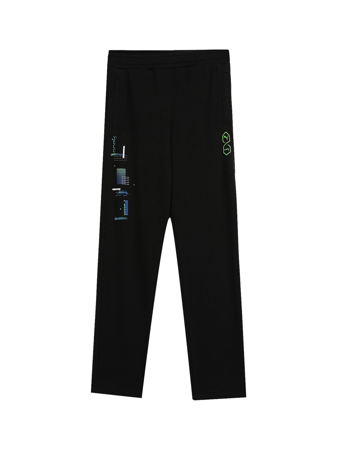 

one8 x PUMA Boys Brand Logo Printed Cotton Mid-Rise Regular Track Pants, Black