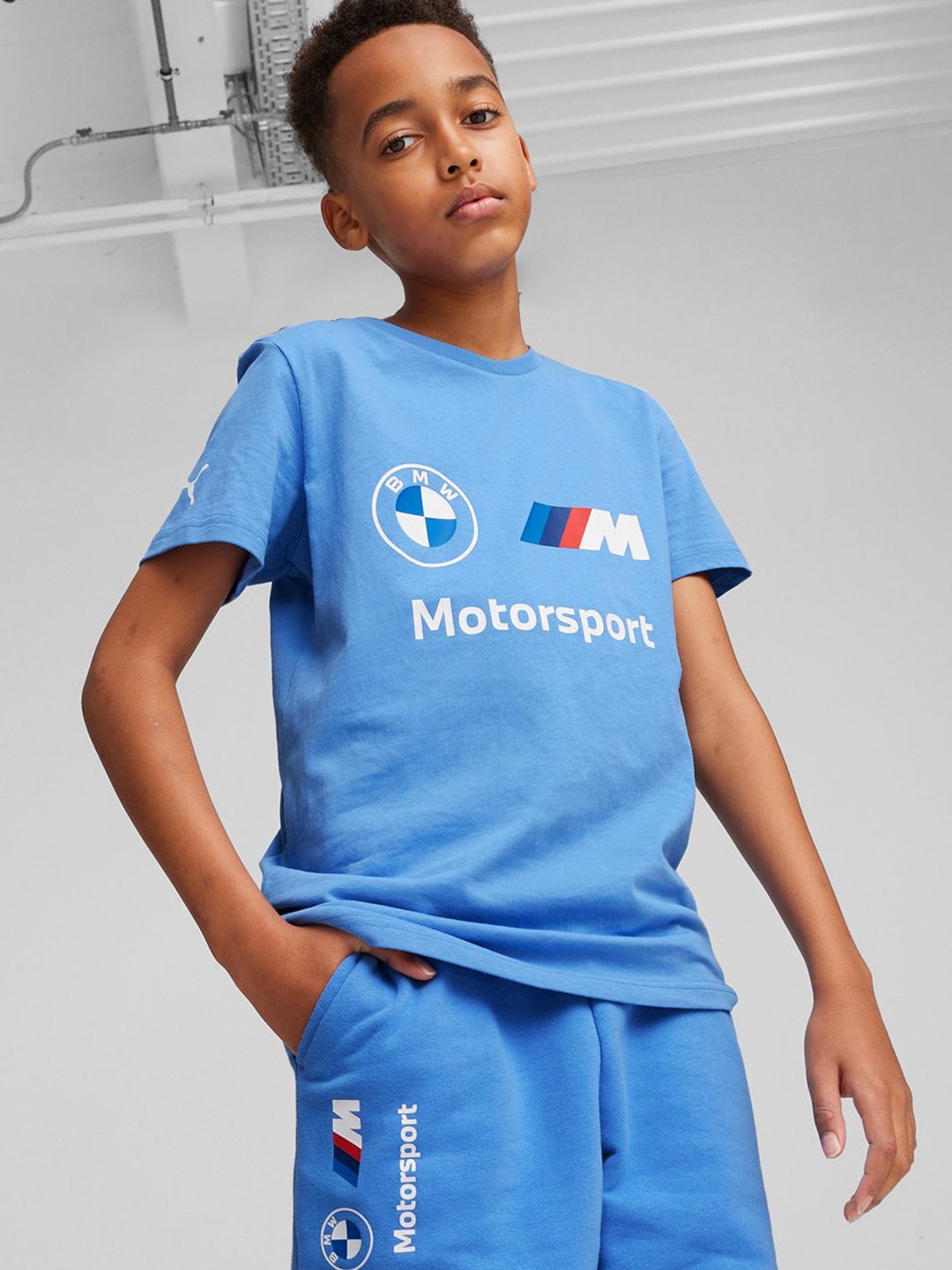 PUMA Motorsport Kids BMW M Youth Logo Typography Printed T-shirt, Blue