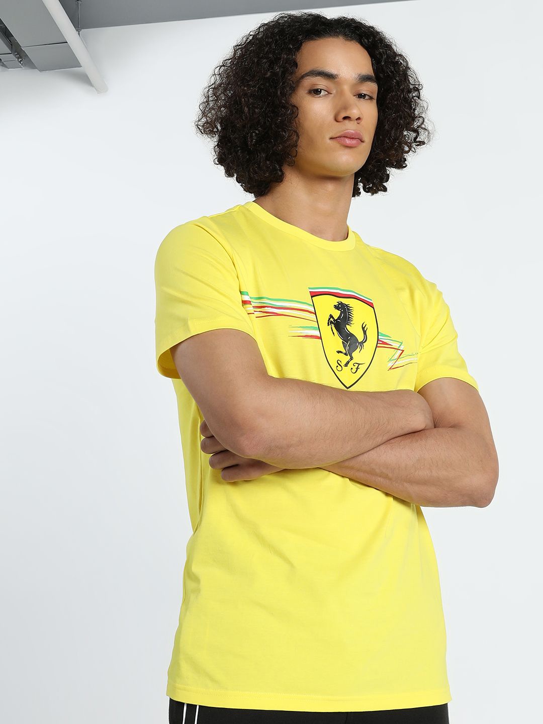 PUMA Motorsport Men Scuderia Ferrari Race Big Shield Graphic Printed T-shirt, Yellow