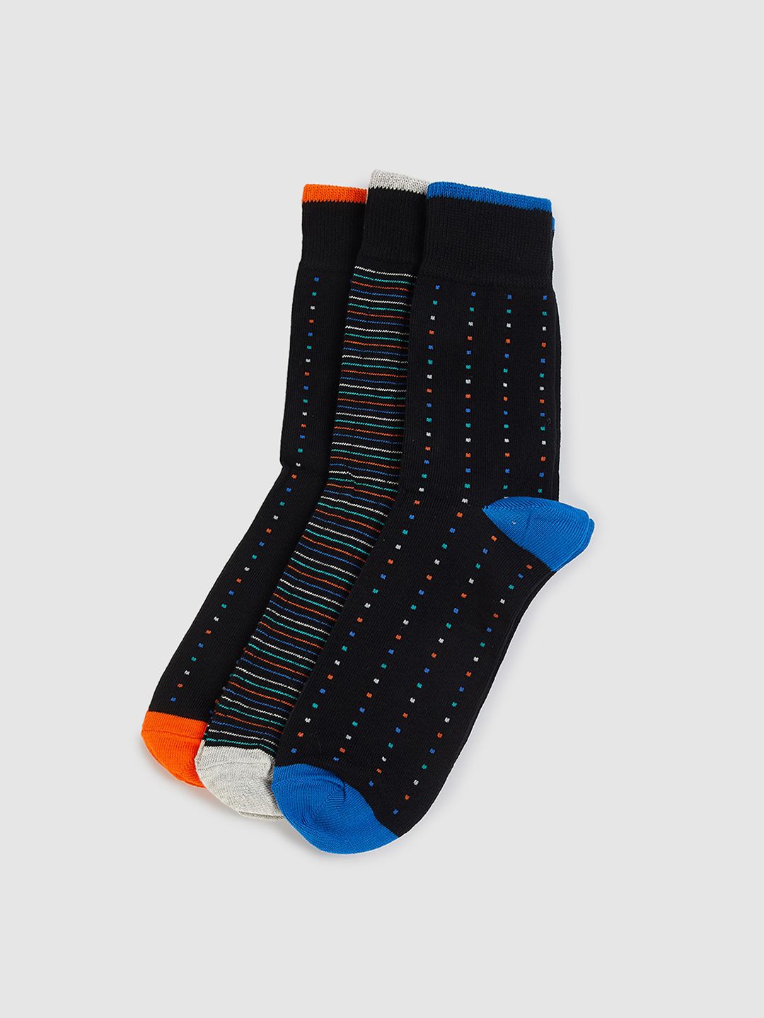 

max Pack Of 3 Patterned Calf Length Socks, Black