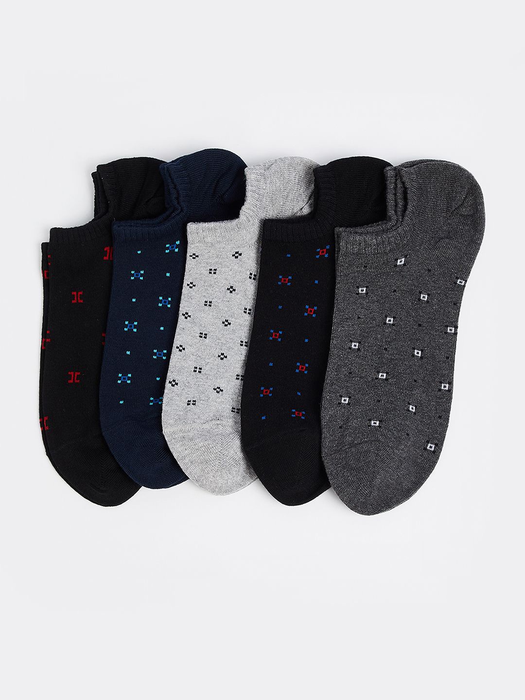 

max Men Pack Of 5 Patterned Ankle Length Socks, Grey