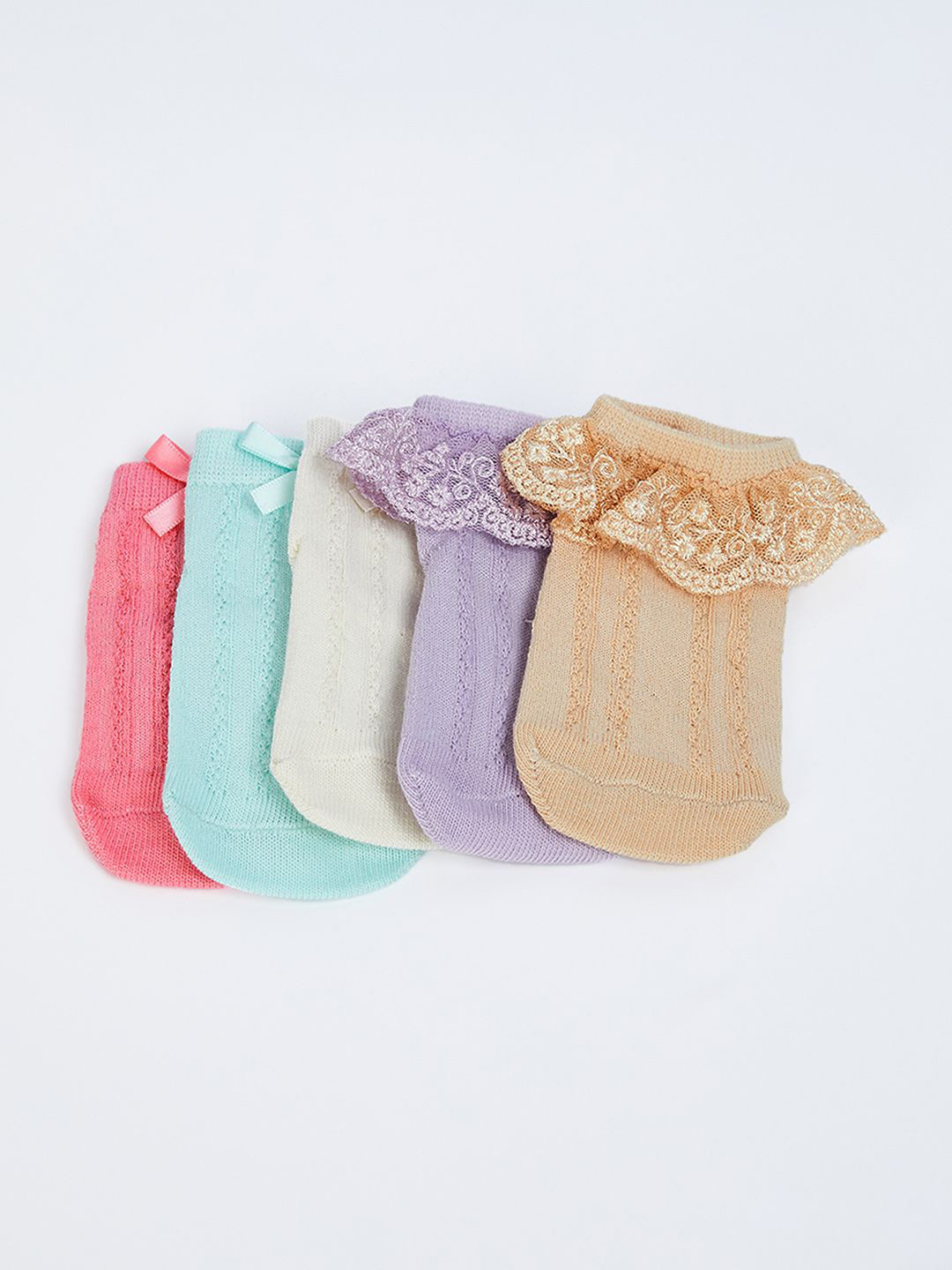 

max Girls Pack Of 5 Self Designed Ankle Length Socks, Blue