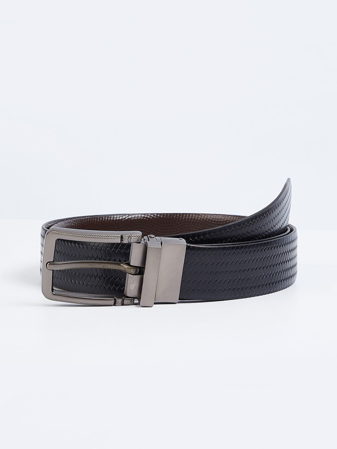 

max Men Textured Leather Formal Belt, Brown