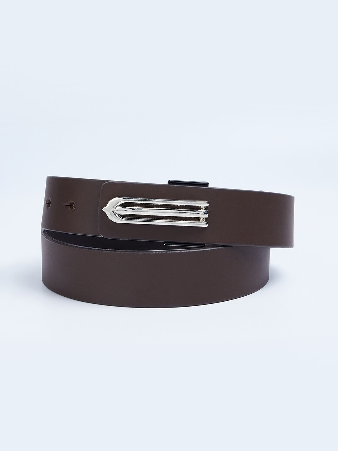 

max Men Solid Leather Push Pin Belt, Brown