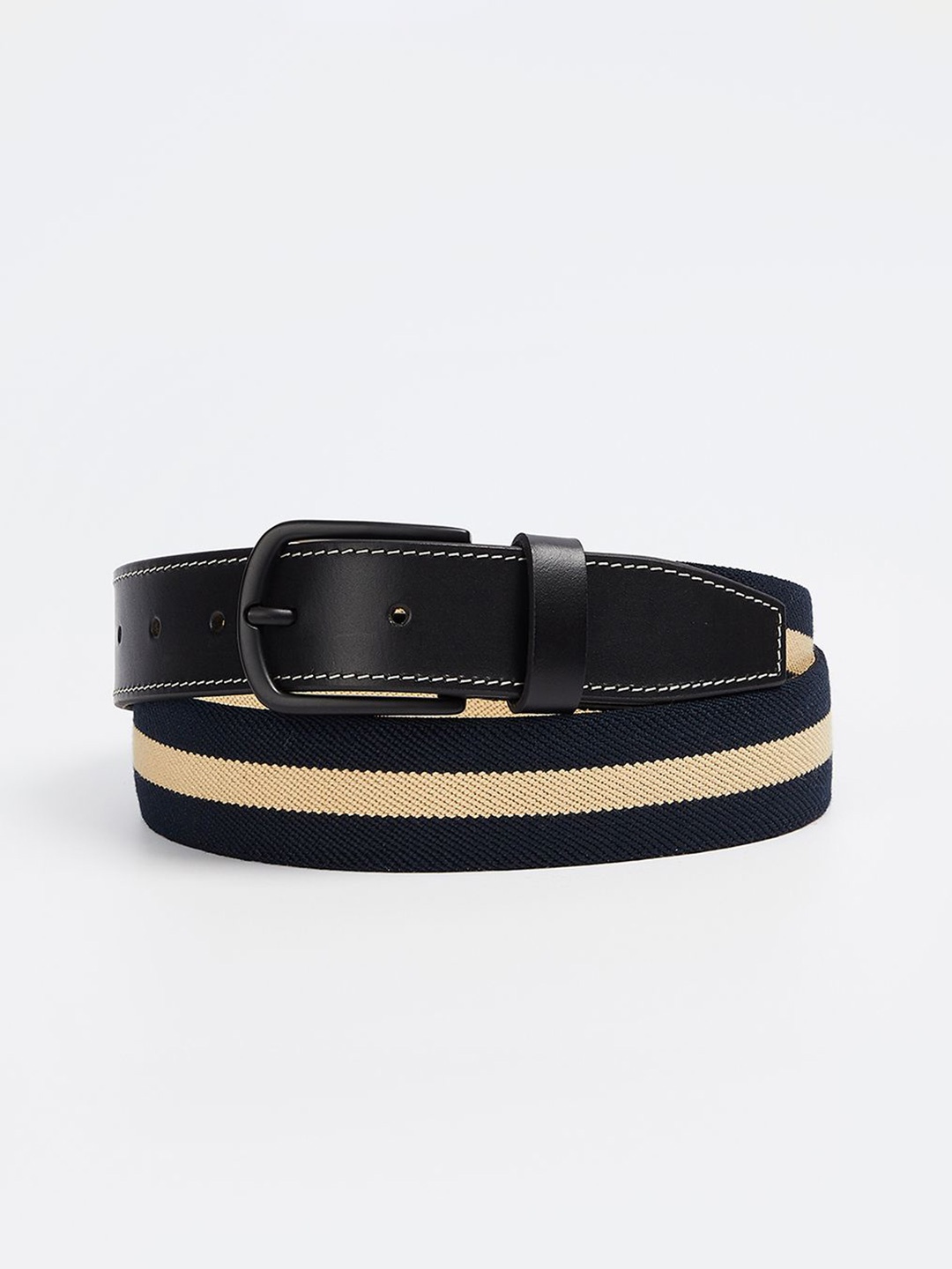 

max Men Striped Leather Belt, Black