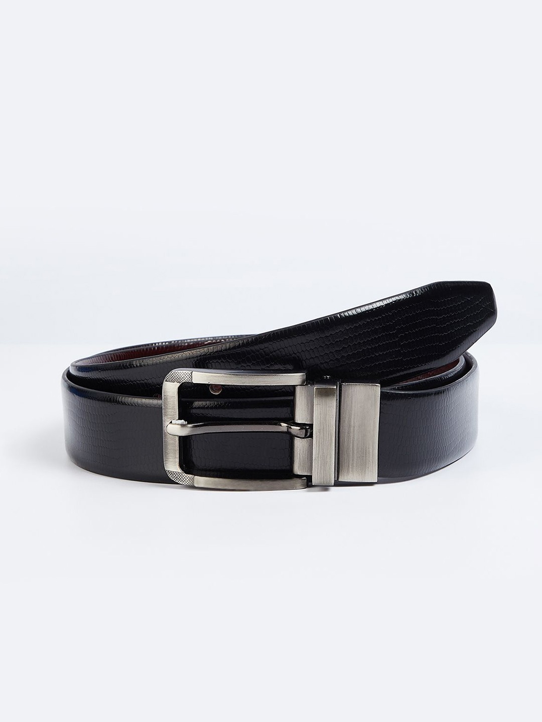 

max Men Textured Leather Belt, Black